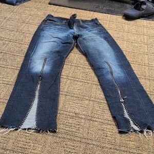 Arden B Dark Blue Bootcut Jeans with Zipper Accents